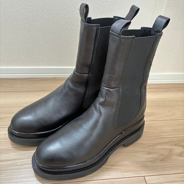 【梅雨の雨よけに】カレンリップス/Karen Lipps サイドゴア 厚底 ブーツ 牛革 ローズバッド BOOTS ブラック 黒