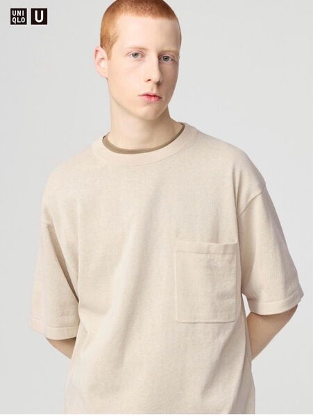 新品 UNIQLO U ユニクロ U クルーネックセーター半袖 31 BEIGE ベージュ Lサイズ