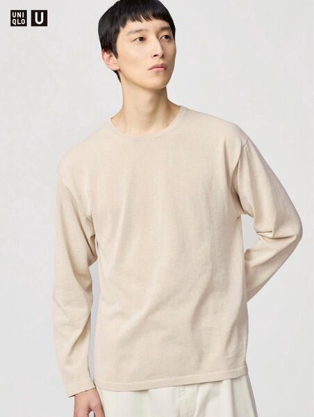 新品 UNIQLO U ユニクロU クルーネックセーター長袖 31 BEIGE ベージュ Lサイズ