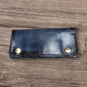 トラッカーウォレット 手染め ダークブルー×ブラック 小判カン付き