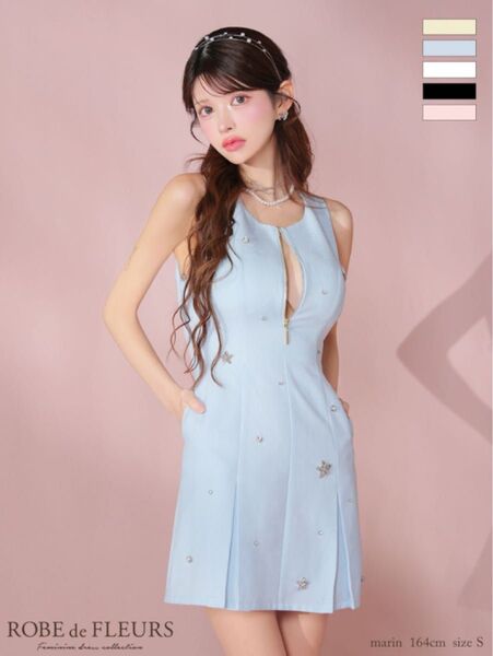 ローブドフルール バストジップノースリーブビジューミニキャバドレス