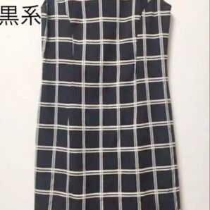 【クーポンご利用どうぞ】日本製 ファーストレビュー インタープラネット ノースリーブワンピース 黒系チェック L