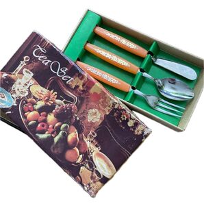 昭和 レトロ ほっこり ティーセット 3個セット オレンジ レトロ ヴィンテージ カトラリー