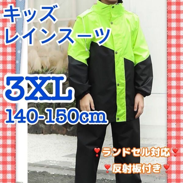 レインコート キッズ 緑 セパレート 150cm 上下セット 通学 梅雨 レインウェア 雨具 アウトドア 男女兼用