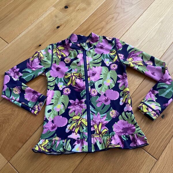 ハッカキッズ 100 110 ラッシュガード 女の子 美品 ストレッチ 花柄 リボン 水着