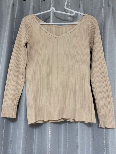 【AZUL BY MOUSSY】ベージュ リブニットセーター Sサイズ
