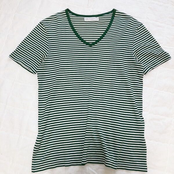 サンスペル Vネック 半袖 tシャツ ボーダー グリーン M