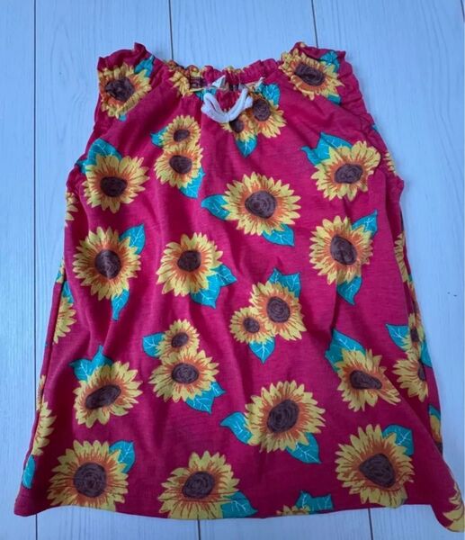 ひまわり柄 ノースリーブタンクトップ 120 花柄 トップス キャミソール チュニック タンクトップ 子供服