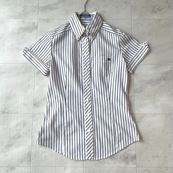 BURBERRY BLUE LABEL 半袖シャツ ストライプ 刺繍ロゴ