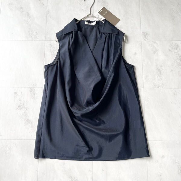 【美品】Ballsey ノースリーブ襟付きドレープブラウス シルク混