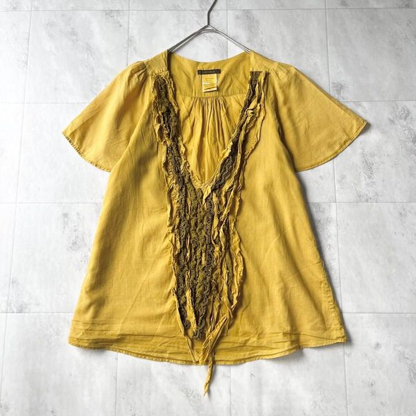 pas de calais プルオーバーVネックブラウス コットン 半袖