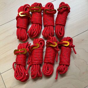 【8本】テントロープ パラコード アルミ自在金具付 キャンプ 紐 タープ 赤