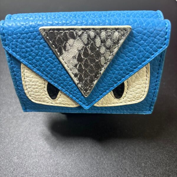 FENDI 三つ折り財布 モンスター ブルー レザー