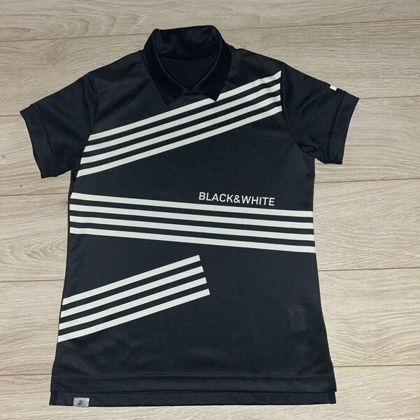 BLACK&WHITE ポロシャツ レディース ゴルフ 黒 白 ストライプ