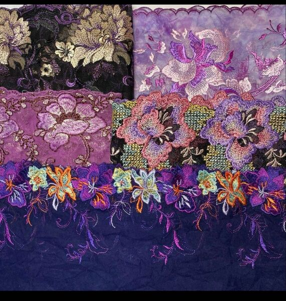 ラスト1枚選ぶハギレ刺繍チュールレースラベンダー