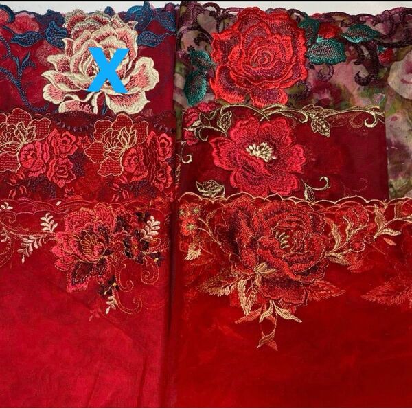 ラスト1枚選ぶハギレ刺繍チュールレースRed