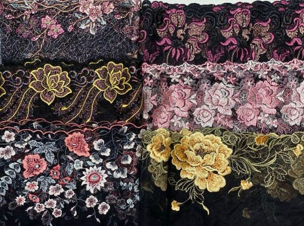 ラスト2点を選ぶハギレ刺繍チュールレース黒