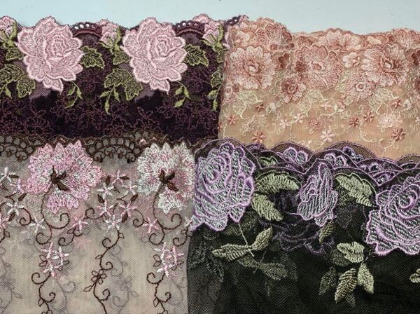 ラスト4点セットLast ハギレ刺繍チュールレース6033
