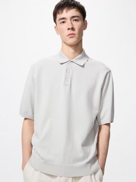 UNIQLO ユニクロ ウォッシャブルニットポロセーター(半袖)(カラー: 02 LIGHT GRAY)