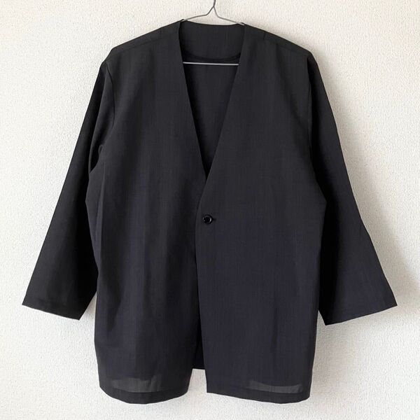 【ほぼ新品】COMME CA ISM リネンライク ジャケット メンズM ブラック ノーカラージャケット