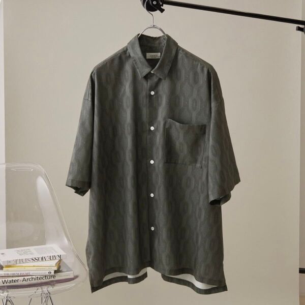 【ほぼ新品】JUNRED 総柄 オーバーサイズ半袖シャツ メンズM グレー系