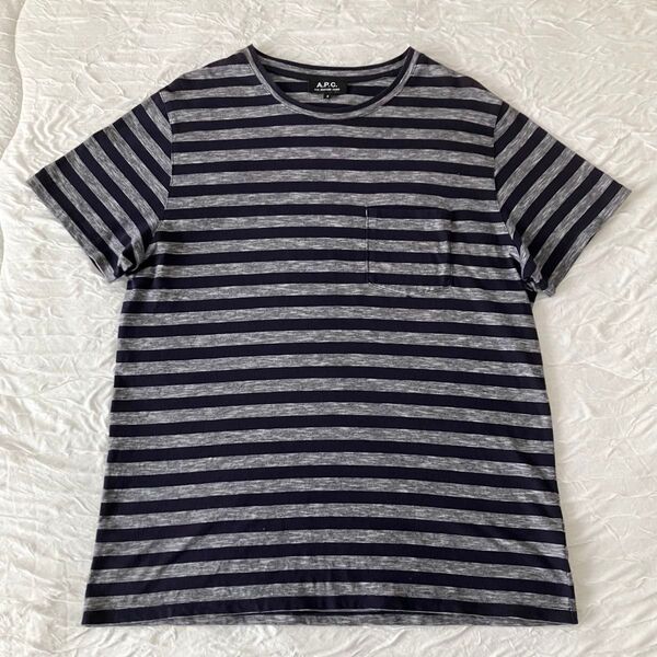 【美品】a.p.c 半袖Tシャツ メンズS ネイビー ボーダー