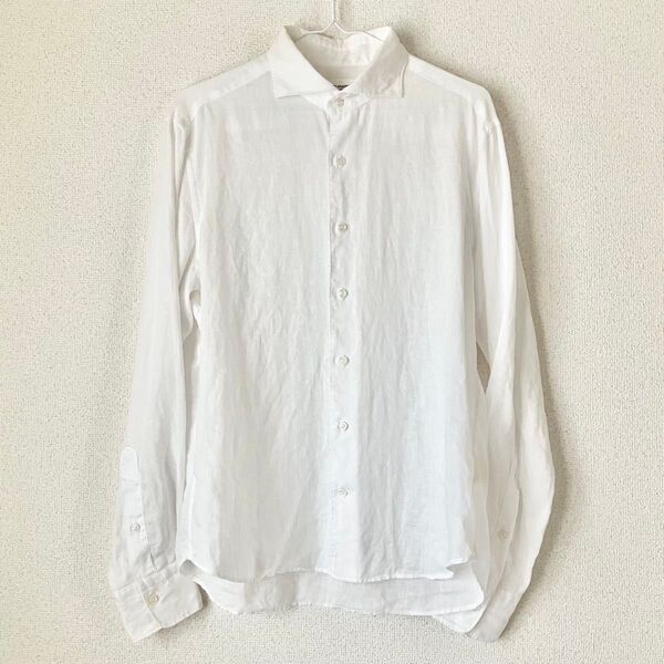 【美品】UNITED ARROWS 長袖シャツ リネン 麻 100% メンズM ホワイト