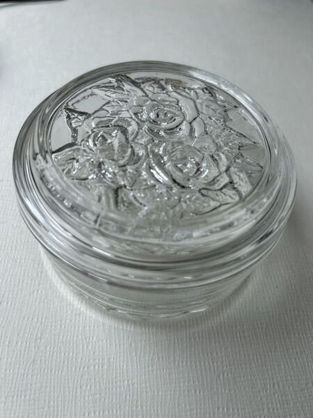 ハセガワガラス 蓋物 昭和レトロ ローズ 薔薇 小物入れ 硝子