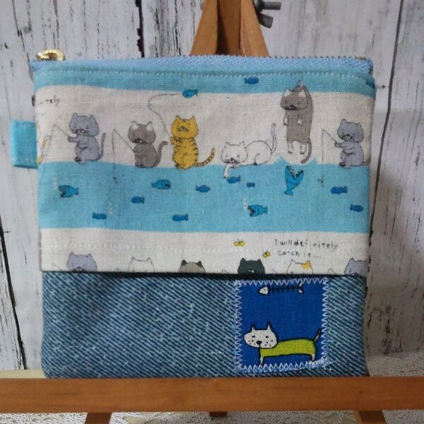 105 コットンこばやし ねこ柄 ポケットティッシュ入れポーチ ハンドメイド