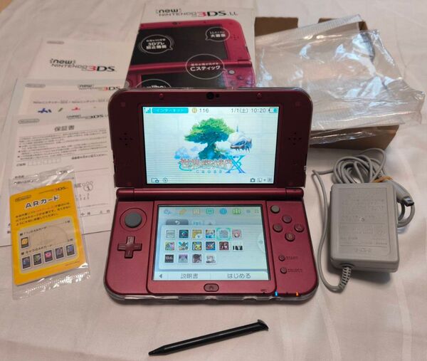 超美品Newニンテンドー3DS LL メタリックレッド。純正タッチペン。32Gsd。充電器。