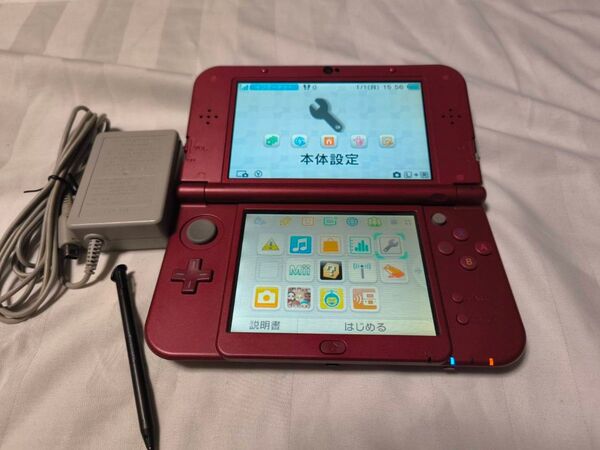 【上IPS液晶】 Newニンテンドー3DS LL メタリックレッド。純正タッチペン。SD。充電器。
