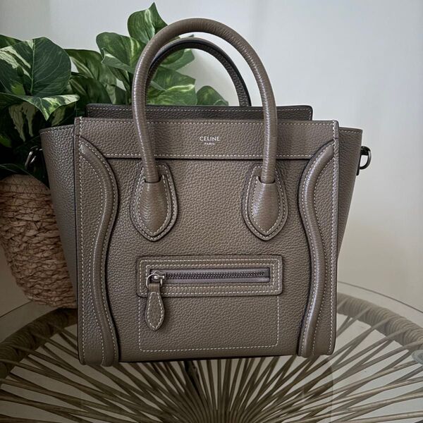 現行ロゴ 美品 セリーヌ CELINE ナノラゲージ スリ ドラムドカーフスキン