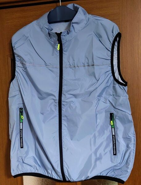 新品空調服ベスト oft サイズL ブルーグレー 裏メッシュ ポケット付き ポケットチャック付き
