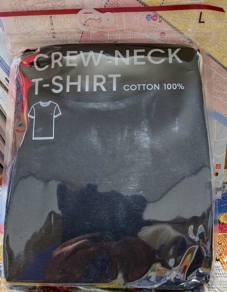 新品 GU コットンカラークルーネック Lサイズ 半袖 T ブラック