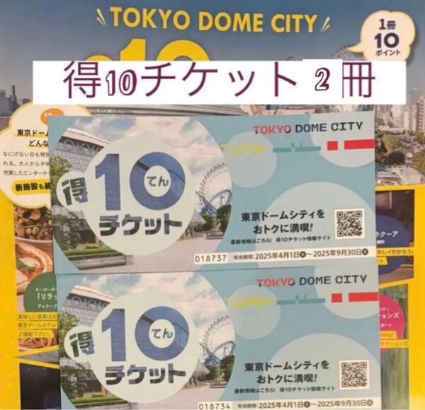 東京ドームシティ 得10チケット 2冊 有効期限は2025年4月1日から2025年9月30日