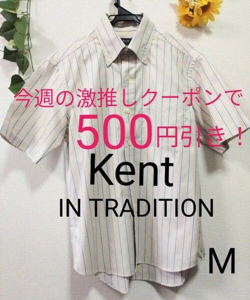 Kent IN TRADITION ボタンダウンシャツ ストライプ柄 半袖シャツ サイズ M メンズ