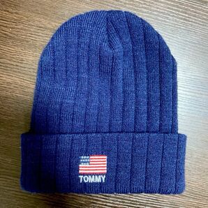 TOMMY ニット帽 ネイビー アメリカ国旗