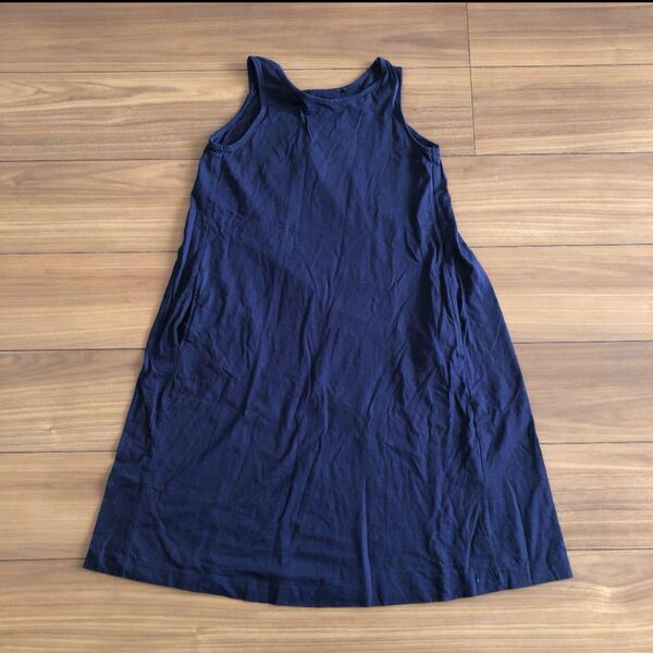 ユニクロ UNIQLO キッズ コットン ワンピース ネイビー 130 140