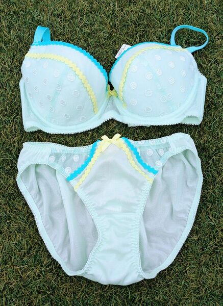 【アモスタイル】ブラジャーショーツセット E 70/M ミントグリーン