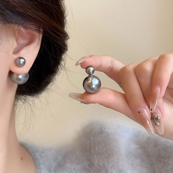 上品グレーパールピアス 2way&パールキャッチ ピアス パール かわいい 結婚式 シンプル