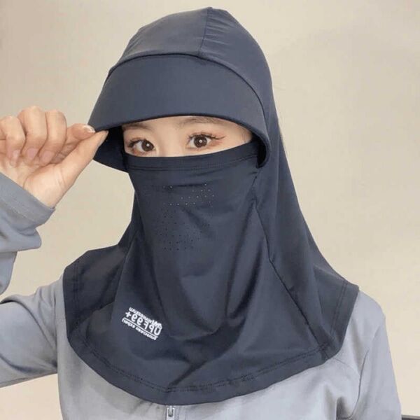 フェイスカバー 日焼け止め 紫外線カット ブラック 黒 帽子 一体型 おしゃれ 日焼け防止 ガーデニング UVカット アウトドア