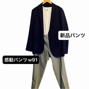 新品 感動パンツ UNIQLO ユニクロ チドリ 柄スラックス w91 股下72 スポーツ ボトムス ズボン ゴルフ フォーマル