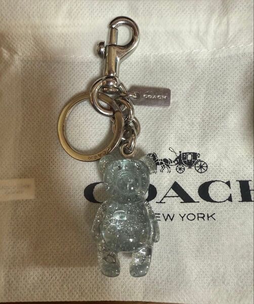 激レア COACH クマ キーリング キーホルダー コーチ ベアー 水色 ブルー