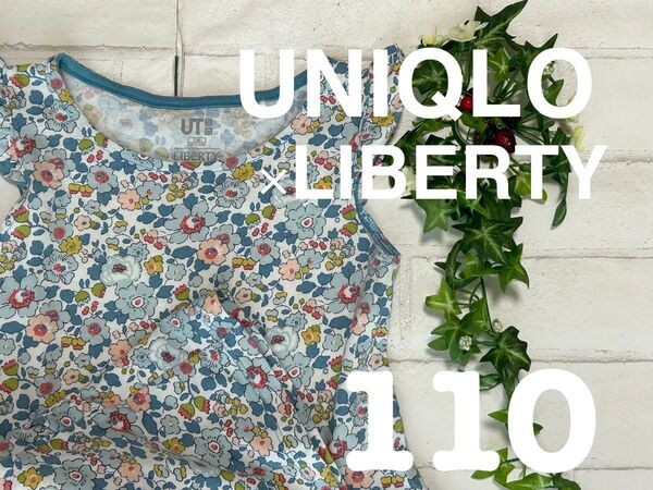 良好★UNIQLO×LIBERTY+UT+110+ワンピース+フリル+ノースリーブ+花柄+カットソー+ユニクロ+100