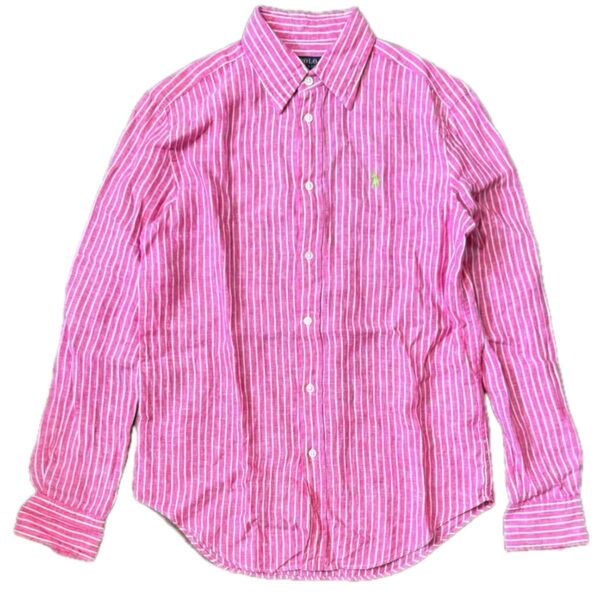 POLO RALPH LAUREN ポロラルフローレンRELAXED FITピンク×ホワイト ストライプリネンシャツ