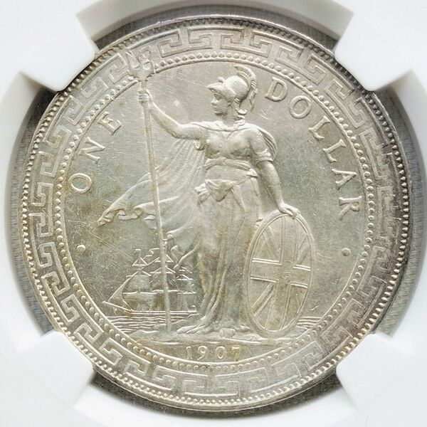 イギリス領 ブリタニア立像 貿易銀 1ドル銀貨 1907B 【NGC MS62】