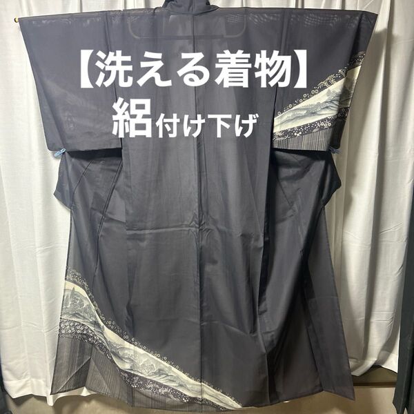 洗える着物 絽付け下げ 夏着物単衣 グレー風景画