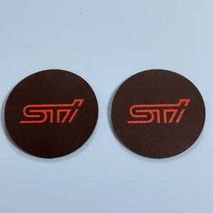 スバル STIドリンクホルダー コースター ホルダーマット 革製 高品質 2枚セット
