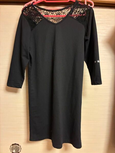 黒 七分袖 トップス カットソー レディース 肩透かし編み