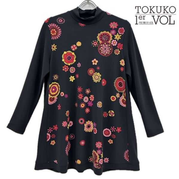 美品 ★ TOKUKO トクコ プルミエヴォル ブラウス チュニック トップス プリント 花柄 フラワー カラフル レナウン